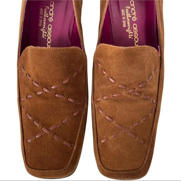 Andre Assous Featherweight Brown Suede Square Toed Shoes Size 7 - Picture 2 of 9